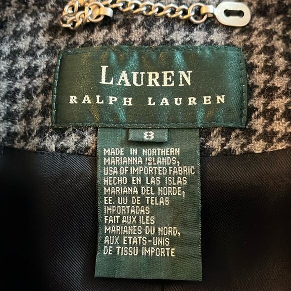 LAUREN RALPH LAUREN lambswool black & gray houndstooth zip blazer size 8 preppy - Picture 5 of 5